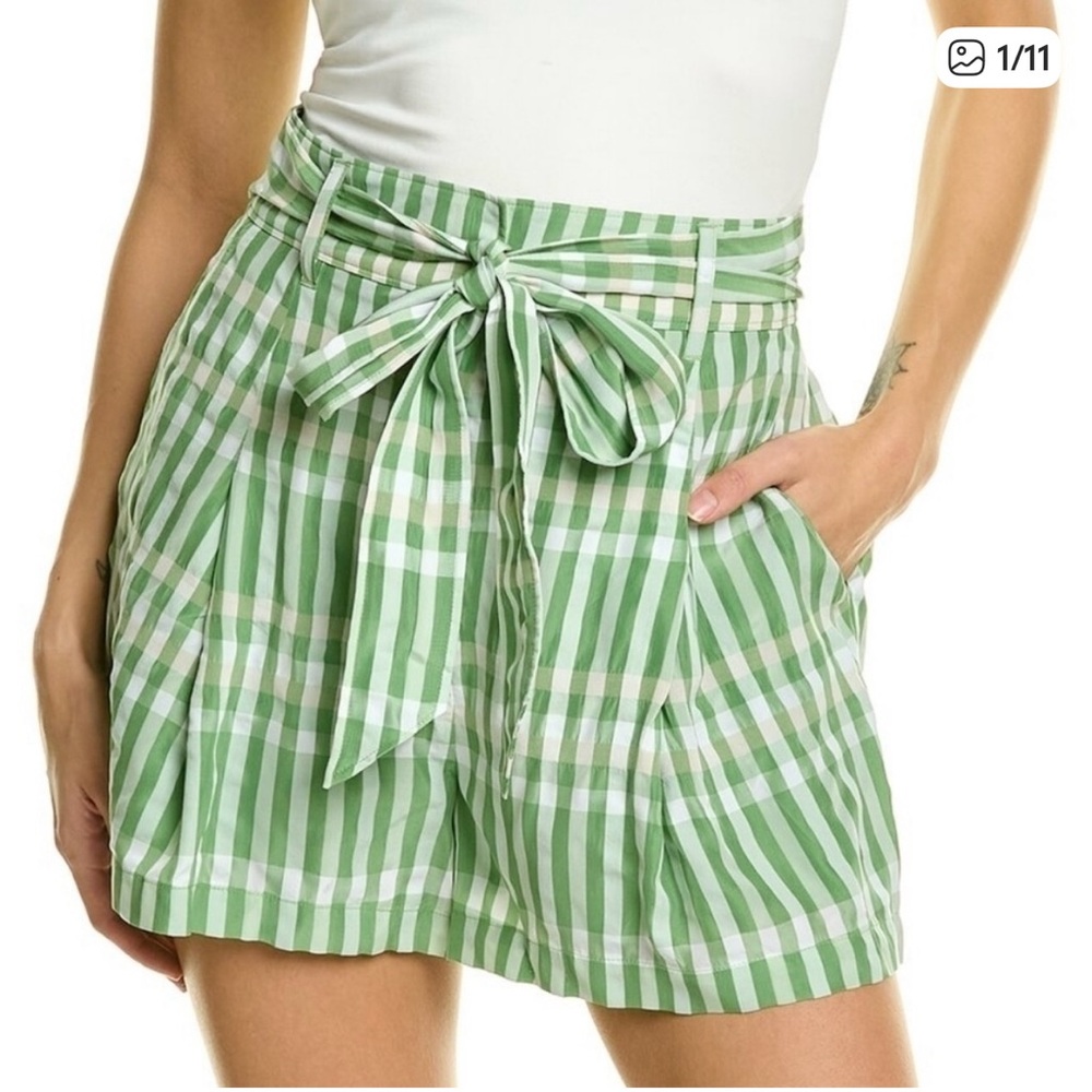 Cinq A Sept Green Plaid Flora Shorts